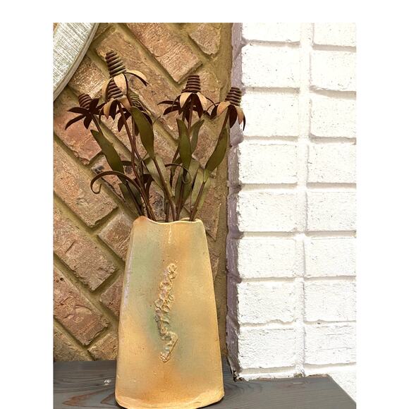 Slab vase studio pottery Brutalist Metal Flowers multi texture‎ Farmhouse boho - Picture 1 of 10